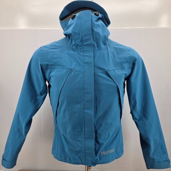 Marmot Gore Tex Hiking  Rain Jacket Full Zip Hooded Soft Shell Blue Sz S - Picture 3 of 16